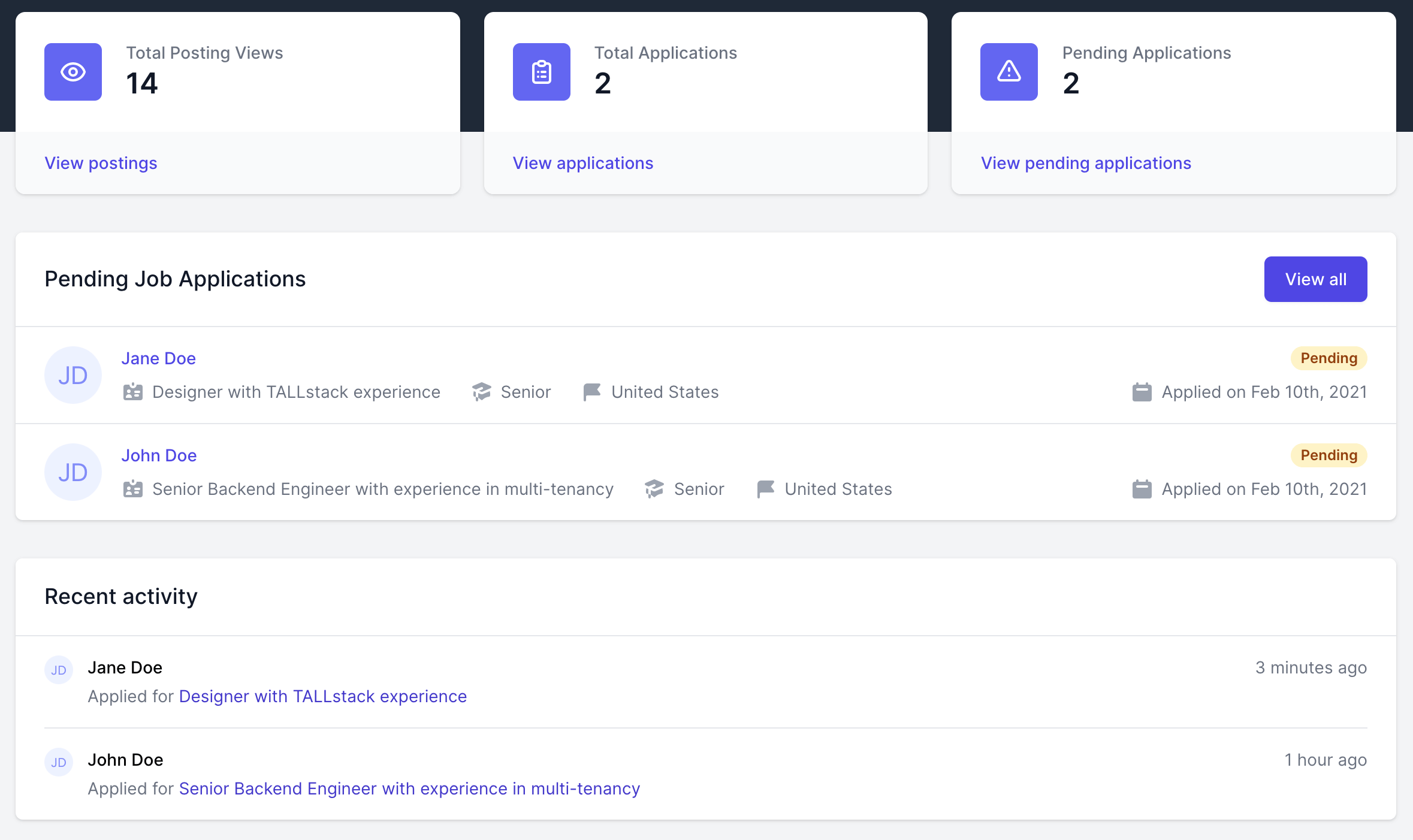 Recruiter dashboard